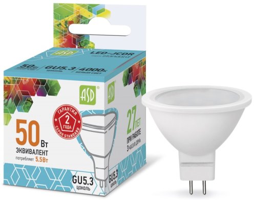 Лампа светодиодная ASD Standart JCDR Софит GU5.3 220В 5,5Вт 495Лм 4000К 50х51мм фото Лампа светодиодная ASD Standart JCDR Софит GU5.3 220В 5,5Вт 495Лм 4000К 50х51мм картинка